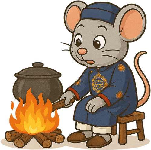 Chuột, nấu cơm, áo dài, ghế, nồi, bếp lửa, dễ thương, rat/mouse, cooking rice, ao dai, chair, pot, stove fire, cute