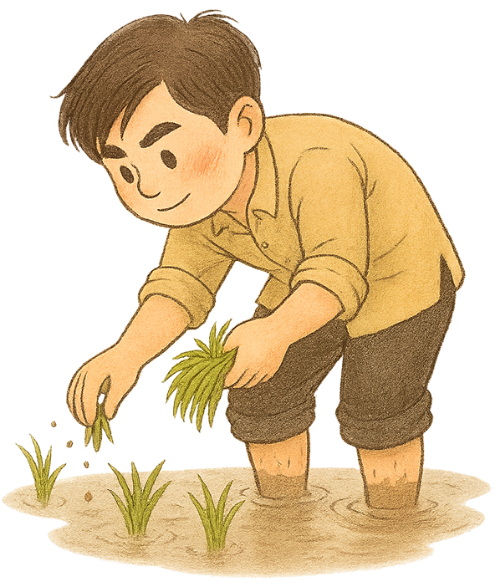 Chàng trai, trồng lúa, đàn ông, nông dân, cây lúa, young man, planting rice, man, farmer, rice plant