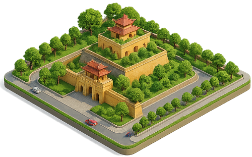 Mô hình, kinh thành huế, đường xá, cây cối, phương tiện, ô tô, model, hue imperial city, roads, trees, vehicles, car