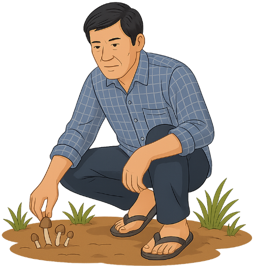 Ông chú, hái nấm, đàn ông, nấm, cỏ, uncle, picking mushrooms, man, mushroom, grass