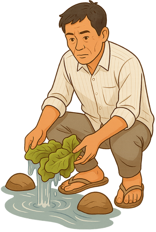 Ông chú, rửa rau, đàn ông, xà lách, nước suối, đá, uncle, washing vegetables, man, lettuce, spring water, ice