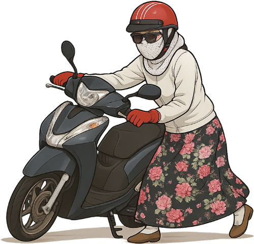 Cô gái, dắt xe, phụ nữ, mũ bảo hiểm, đồ chống nắng, xe máy, girl, walking motorcycle, woman, helmet, sun protection clothing, motorbike