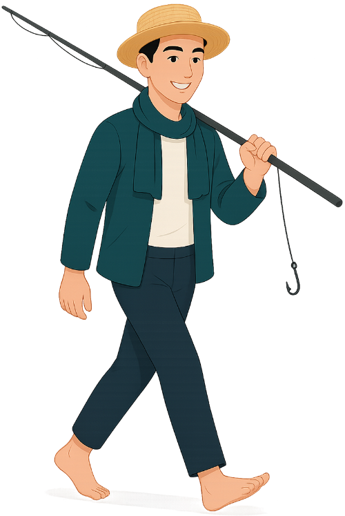 Chàng trai, đi bộ, đàn ông, vui vẻ, cần câu, young man, walking, man, cheerful, fishing rod
