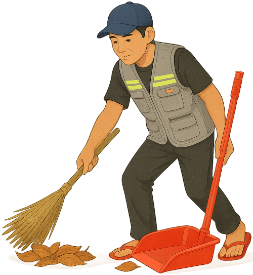 Ông chú, dọn vệ sinh, đàn ông, nhân viên dọn dẹp, nón lưỡi trai, chổi, ky hốt rác, uncle, cleaning, man, cleaner, baseball cap, broom, dustpan 4