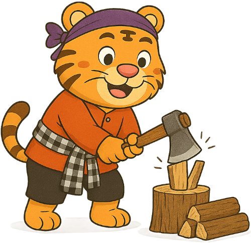 Hổ, bổ củi, khúc gỗ, rìu, vui vẻ, dễ thương, tiger, splitting wood, log, axe, cheerful, cute