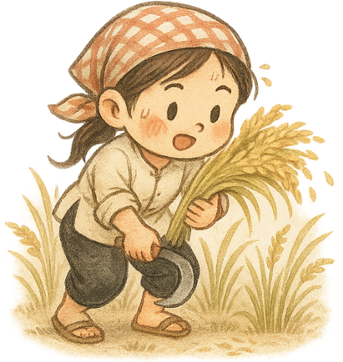 Cô gái, gặt lúa, phụ nữ, lúa, liềm, dễ thương, girl, harvesting rice, woman, rice, sickle, cute