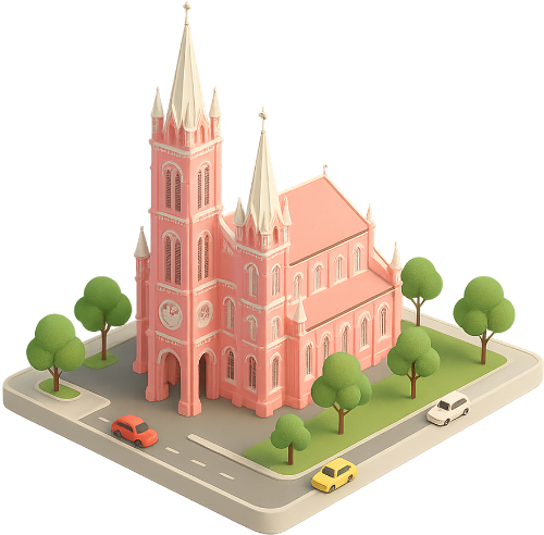 Mô hình, nhà thờ tân định, đường xá, cây cối, phương tiện, ô tô, model, tân định church, roads, trees, vehicles, car