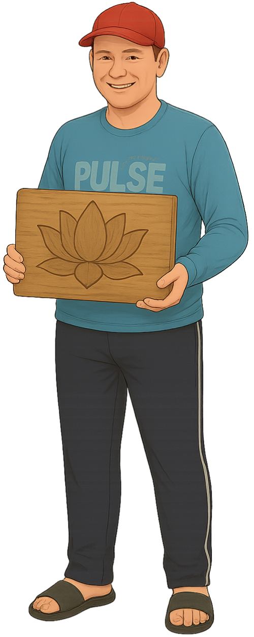 Chàng trai, tươi cười, đàn ông, ván gỗ, nón lưỡi trai, hoa sen, young man, smiling, man, wooden plank, baseball cap, lotus flower