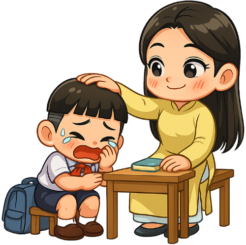 Giáo viên, cô giáo, học sinh, an ủi, xoa đầu, teacher, comfort, pat the head 1