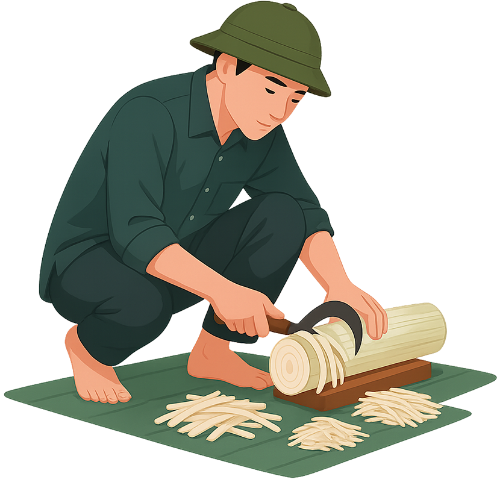 Chàng trai, thái sợi, đàn ông, than cây chuối, liềm, young man, shredding, man, banana stem, sickle