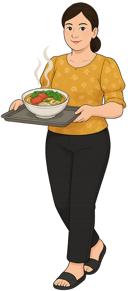Cô gái, bê khay, phụ nữ, bún bò, tô, girl, carrying tray, woman, beef noodle soup, bowl