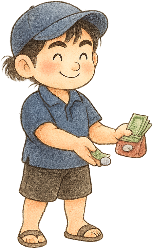 Chàng trai, thối tiền, đàng ông, ví tiền, vui vẻ, dễ thương, young man, giving change, man, wallet, cheerful, cute