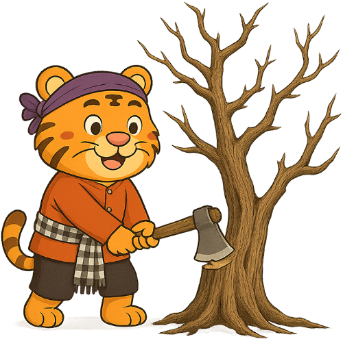 Hổ, chặt cây, cây khô, rìu, vui vẻ, dễ thương, tiger, chopping wood, dry tree, axe, cheerful, cute 5