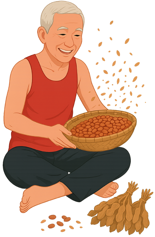 Ông cụ, tách vỏ, đàn ông, vui vẻ, đậu phộng, giỏ tre, old man, shelling, man, cheerful, peanut, bamboo basket