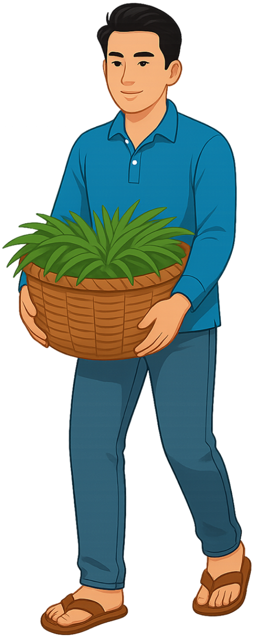 Chàng trai, bê giỏ, đàn ông, giỏ mây, cỏ, young man, carrying basket, man, wicker basket, grass