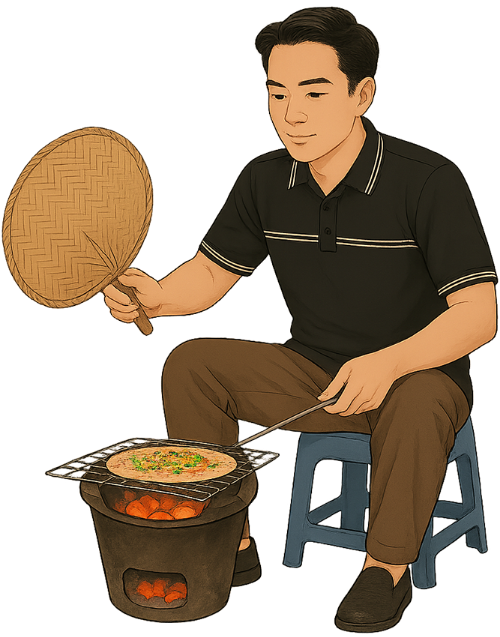 Chàng trai, nướng bánh tráng, đàn ông, quạt, lò, ghế nhựa, vỉ nướng, young man, grilling rice paper, man, fan, oven/grill, plastic chair, grill rack 2