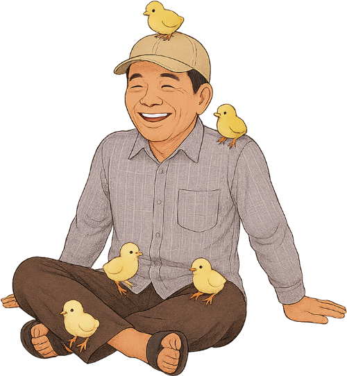 Ông chú, vui vẻ, đàn ông, gà con, nón lưỡi trai, uncle, cheerful, man, chicks, baseball cap