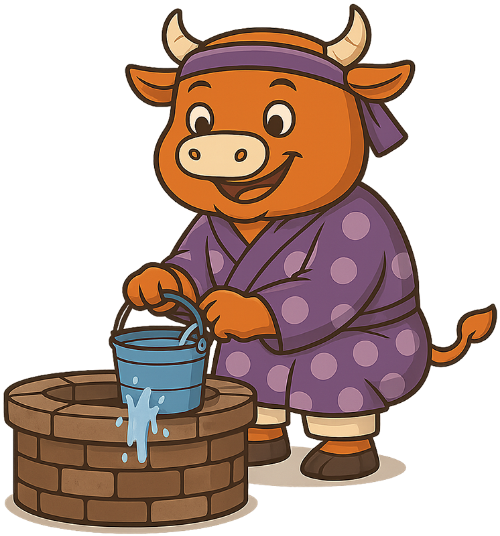 Con bò, múc nước, áo dài, xô, giếng, dễ thương, vui vẻ, cow, scooping water, ao dai, bucket, well, cute, cheerful