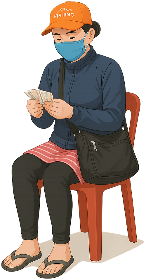Cô gái, bán vé số, phụ nữ, mũ lưỡi trai, túi đeo chéo, ghế nhựa, vé số, girl, selling lottery tickets, woman, baseball cap, cross-body bag, plastic chair, lottery ticket
