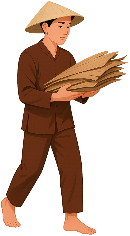Chàng trai, bưng bê, đàn ông, lá chuối, nón lá, young man, serving, man, banana leaf, conical hat