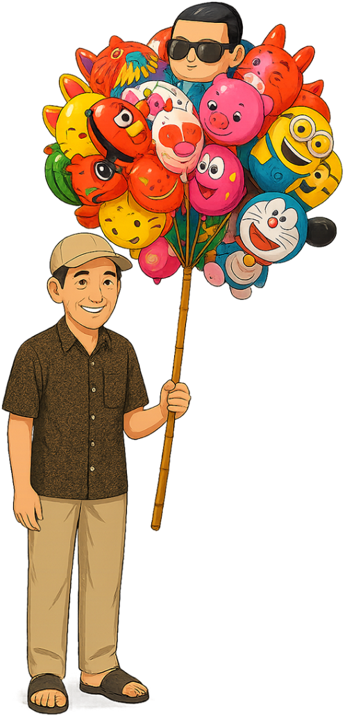 Ông chú, bán bóng bay, đàn ông, cây tre, bong bóng, bóng bay, uncle, selling balloons, man, bamboo pole, balloon, balloon