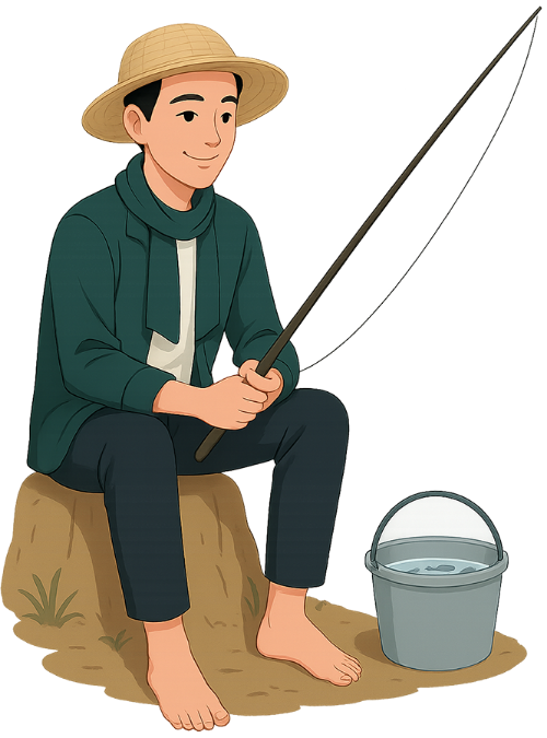 Chàng trai, câu cá, đàn ông, vui vẻ, cá, xô cá, young man, fishing, man, cheerful, fish, fish bucket