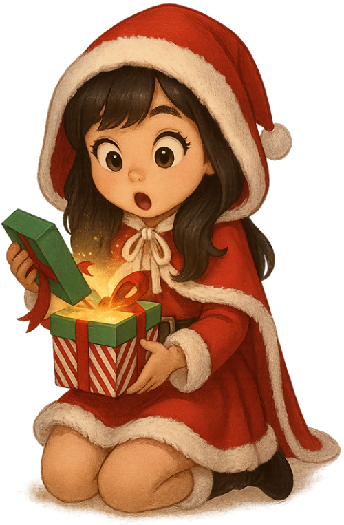 Cô gái, mở quà, món quà, giáng sinh, trang phục giáng sinh, mũ trùm đầu giáng sinh, girl, opening present, present, christmas, christmas outfit, christmas hood