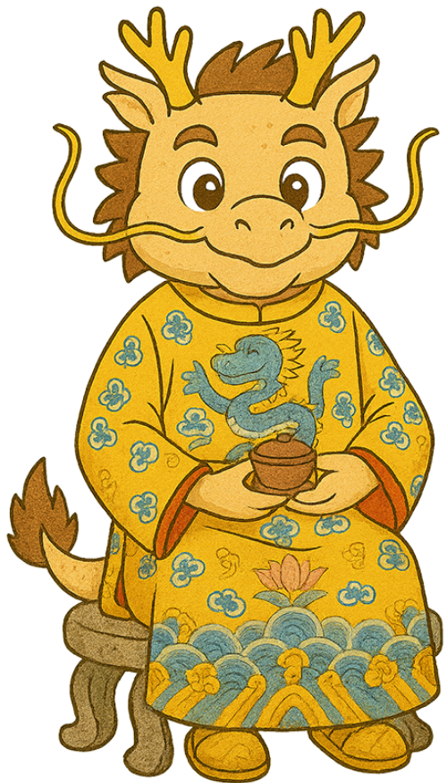 Rồng, uống trà, long bào, tách trà, ghế đá, dễ thương, dragon, drinking tea, imperial robe, tea cup, stone bench, cute