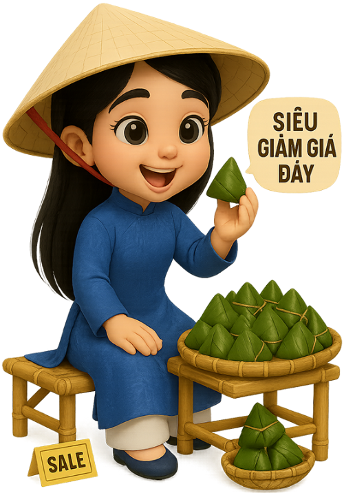 Cô gái, bán hàng, phụ nữ, nón lá, giỏ tre, rổ tre, ghế tre, bánh ít, girl, selling, woman, conical hat, bamboo basket, bamboo sieve, bamboo chair