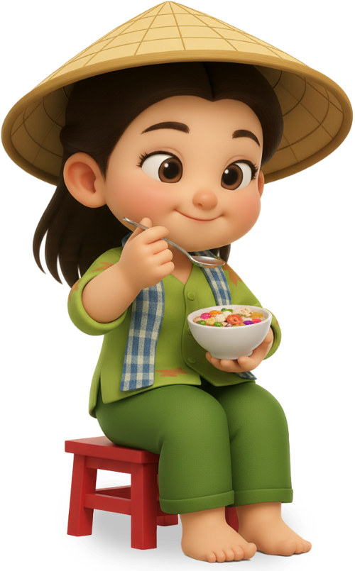 Cô gái, ăn uống, phụ nữ, nón lá, chén, muỗng, ghế, ghế nhựa, girl, eating, woman, conical hat, bowl, spoon, chair, plastic chair