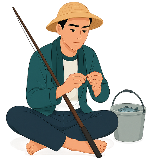 Chàng trai, móc lưỡi câu, đàn ông, vui vẻ, cần câu, cá, xô cá, young man, baiting hook, man, cheerful, fishing rod, fish, fish bucket