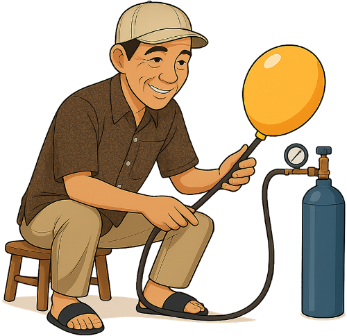 Ông chú, thồi bong bóng, đàn ông, ghế, bong bóng, bình bơm bóng bay, uncle, blowing balloons, man, chair, balloon, balloon pump tank