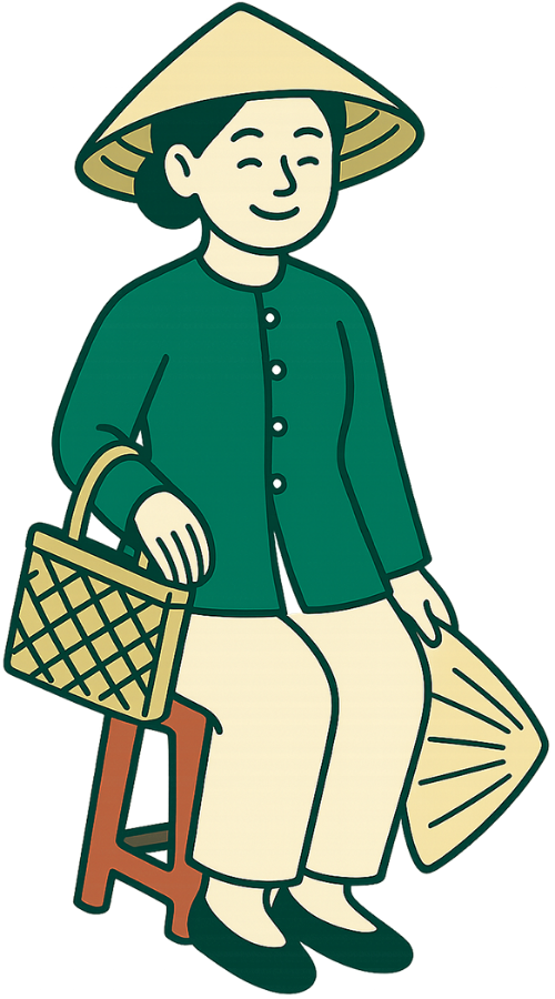 Cô gái, ngồi ghế, phụ nữ, giỏ tre, vui vẻ, nón lá, ghế, girl, sitting on chair, woman, bamboo basket, cheerful, conical hat, chair