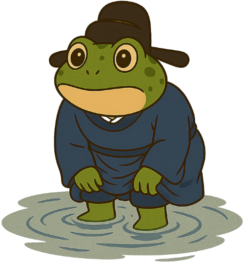 Ếch, bối rối, việt phục, ao, dễ thương, frog, confused, traditional Vietnamese attire, pond, cute