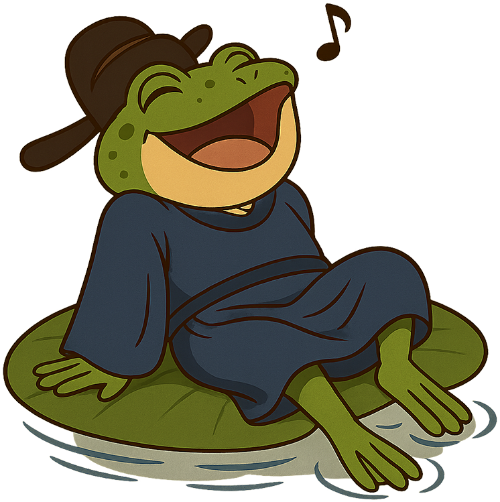 Ếch, ca hát, lá sen, việt phục, dễ thương, frog, singing, lotus leaf, traditional Vietnamese attire, cute 1