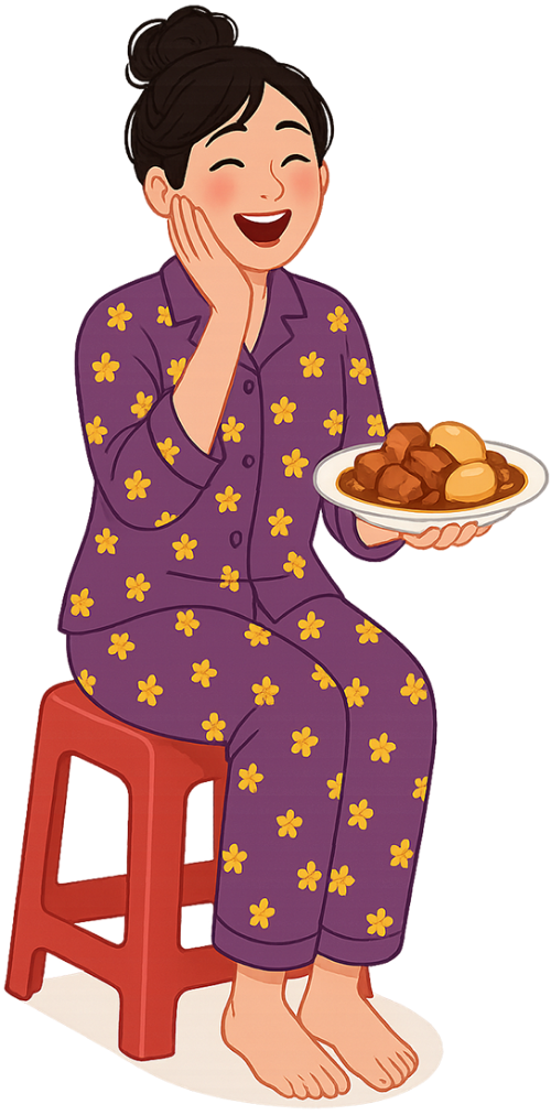 Cô gái, hạnh phúc, phụ nữ, thịt kho trứng, đĩa, ghế nhựa, girl, happy, woman, braised pork with eggs, plate, plastic chair