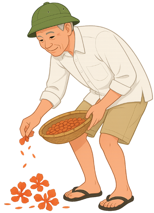Ông cụ, nhặt hoa, đàn ông, vui vẻ, rổ, hoa, old man, picking flowers, man, cheerful, basket, flower