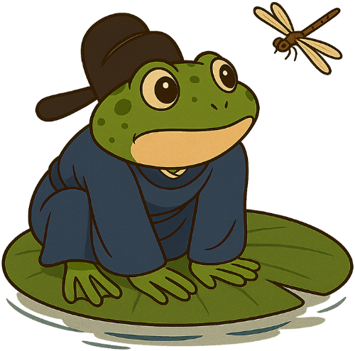 Ếch, chăm chú, lá sen, việt phục, ao, chuồn chuồn, dễ thương, frog, attentive, lotus leaf, traditional Vietnamese attire, pond, dragonfly, cute