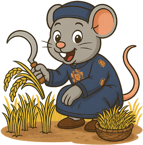 Chuột, gặt lúa, áo dài, lúa chín, liềm, dễ thương, rat/mouse, harvesting rice, ao dai, ripe rice, sickle, cute