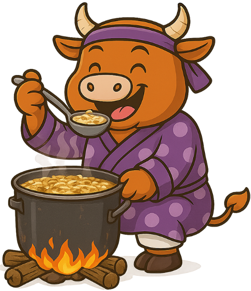 Con bò, ăn cháo, áo dài, nồi cháo, dễ thương, vui vẻ, cow, eating porridge, ao dai, pot of porridge, cute, cheerful