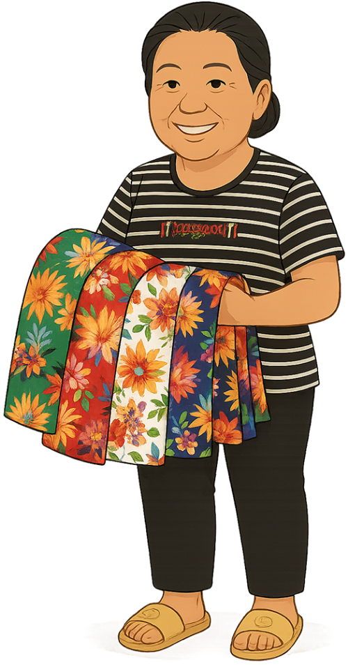 Bà cô, vui vẻ, phụ nữ, sấp vải, aunt, cheerful, woman, fabric stack