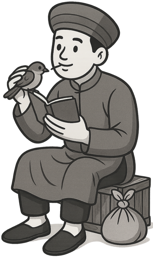 Chàng trai, vui vẻ, đàn ông, chim sẻ, túi, túi đồ, thùng gỗ, young man, cheerful, man, sparrow, bag, shopping bag, wooden box