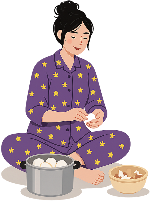 Cô gái, bóc vỏ trứng, phụ nữ, trứng luộc, nồi, bát, girl, peeling egg, woman, boiled egg, pot, bowl