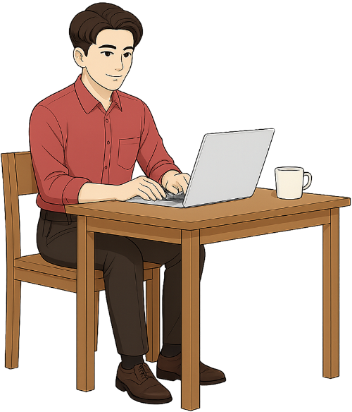 Giáo viên, làm việc, chàng trai, đàn ông, bàn, ghế, máy tính xách tay, cà phê, teacher, working, young man, man, desk, chair, laptop, coffee