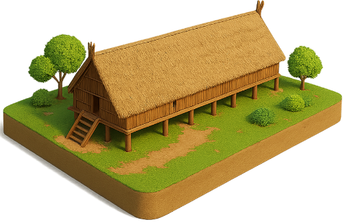 Mô hình, nhà dài ê-đê tây nguyên, sân, cây, cỏ, vườn, model, ede longhouse central highlands, courtyard, tree, grass, garden 1