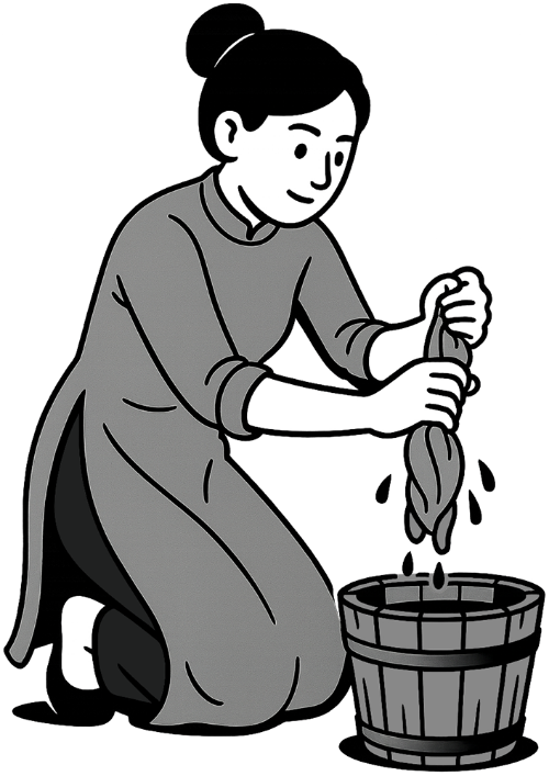 Cô gái, lau dọn, phụ nữ, vui vẻ, thùng nước, thùng gỗ, girl, mopping, woman, cheerful, water bucket, wooden box