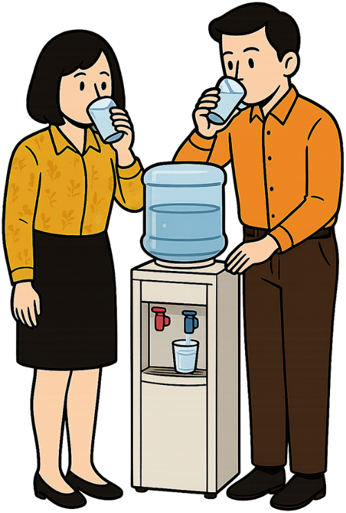 Cô gái, uống nước, phụ nữ, chàng trai, đàn ông, văn phòng, máy lọc nước, girl, drinking water, woman, young man, man, office, water dispenser