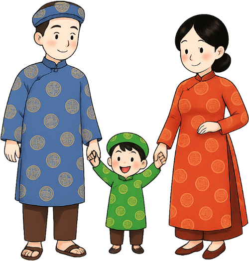 Gia đình, đi dạo, cha, mẹ, con trai, áo dài, vui vẻ, family, walking, father, mother, son, ao dai, cheerful 3