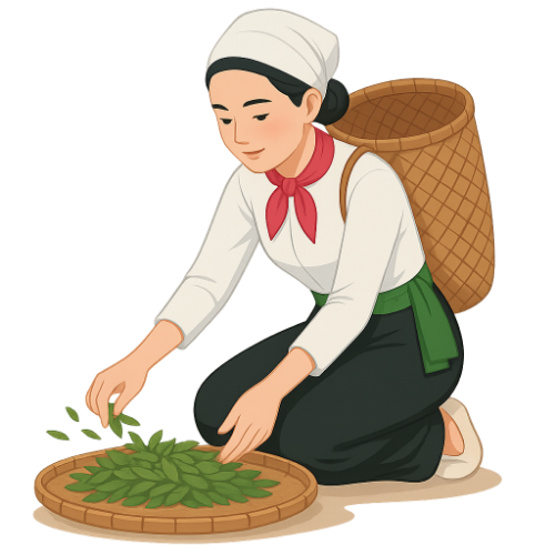 Cô gái, phơi chè, phụ nữ, vui vẻ, rổ mây, giỏ mây, girl, drying tea, woman, cheerful, wicker basket, wicker basket