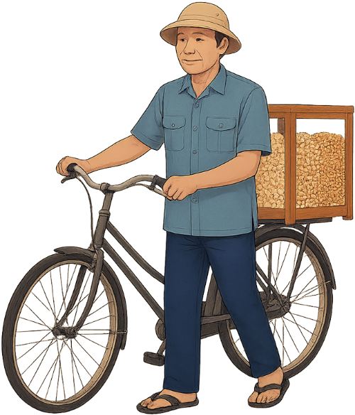 Ông chú, bán đồ ăn vặt, đàn ông, xe đạp, tủ kính, uncle, selling snacks, man, bicycle, glass display case